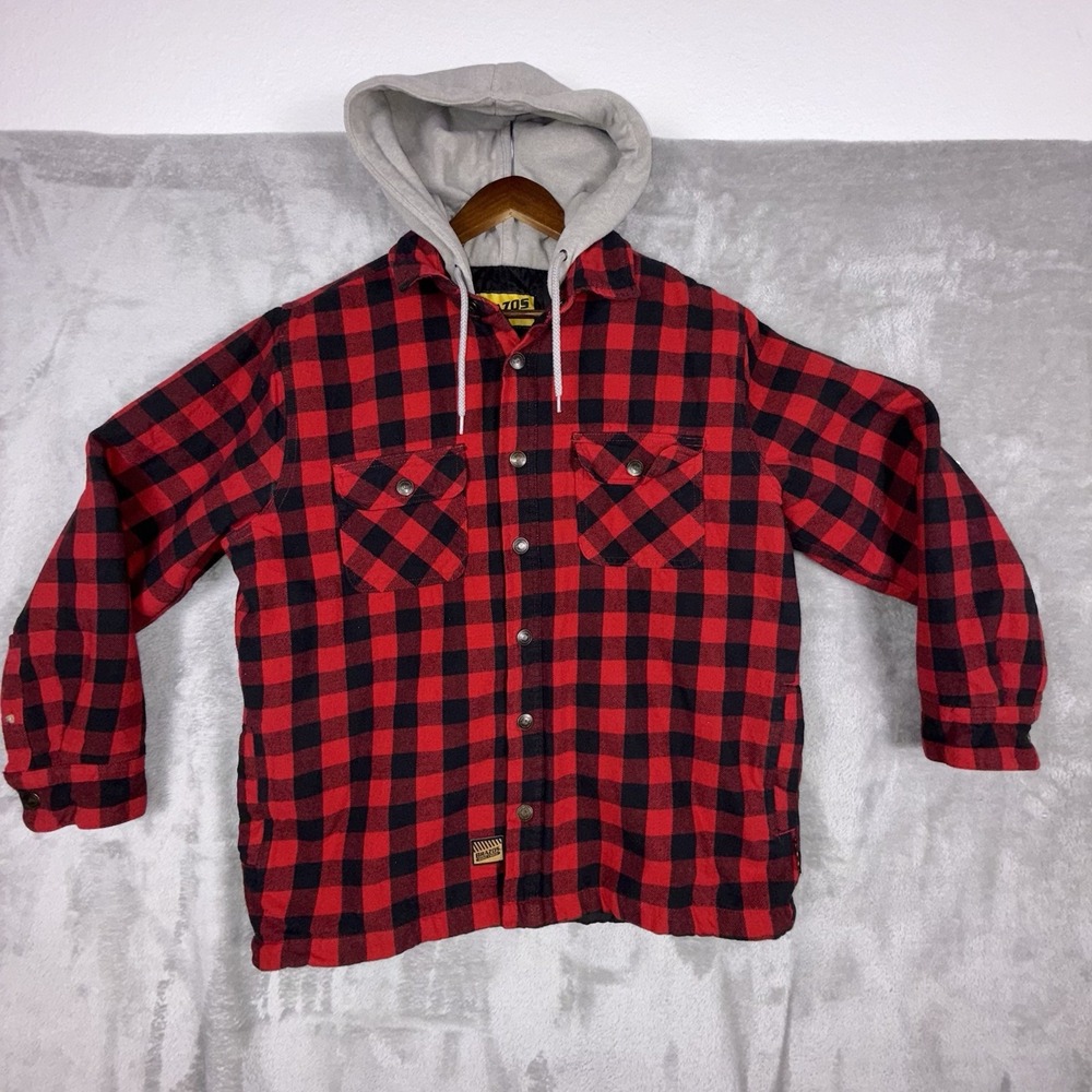 Brazos Work Force Red & Black Plaid Insulated Hooded Work‎ Jacket Shacket Mens M